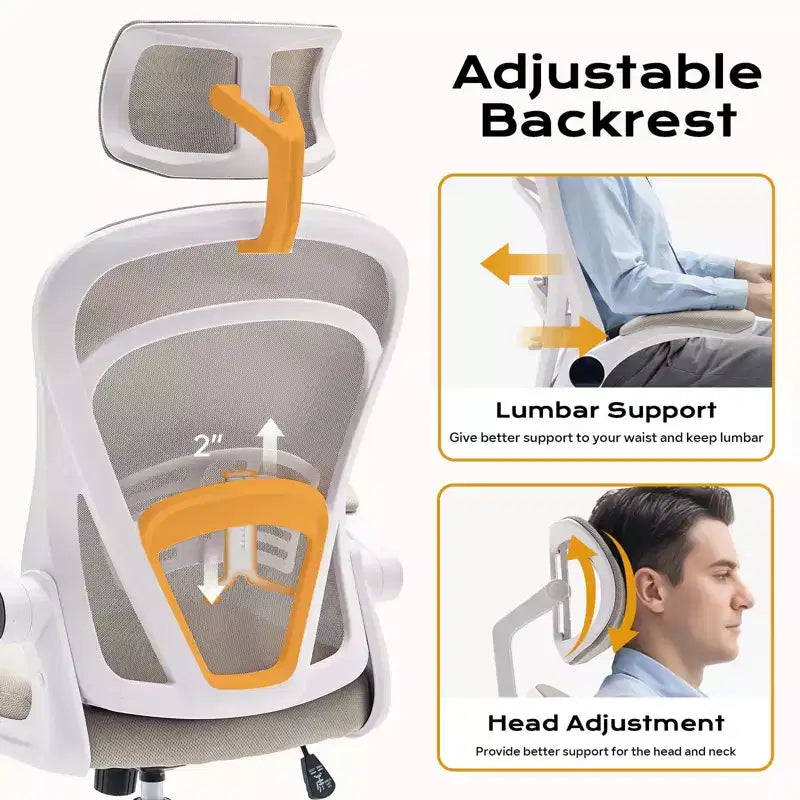 Ergonomic Office Chair, High Back Computer Desk Chair with Adjustable Height & Flip-up Armrests, Mesh Comfortable Gaming Chair for Home Office
