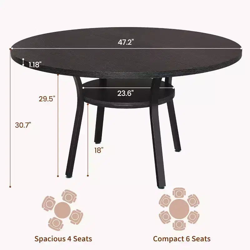 Tavolo da Pranzo Rotondo per 4-6 persone, Tavolo da Cucina da 120 cm con Contenitore, Tavolo da Pranzo Rotondo in Legno con Gambe in Metallo, Tavoli da Pranzo Moderni