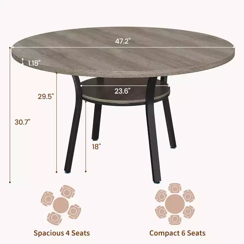 Tavolo da Pranzo Rotondo per 4-6 persone, Tavolo da Cucina da 120 cm con Contenitore, Tavolo da Pranzo Rotondo in Legno con Gambe in Metallo, Tavoli da Pranzo Moderni