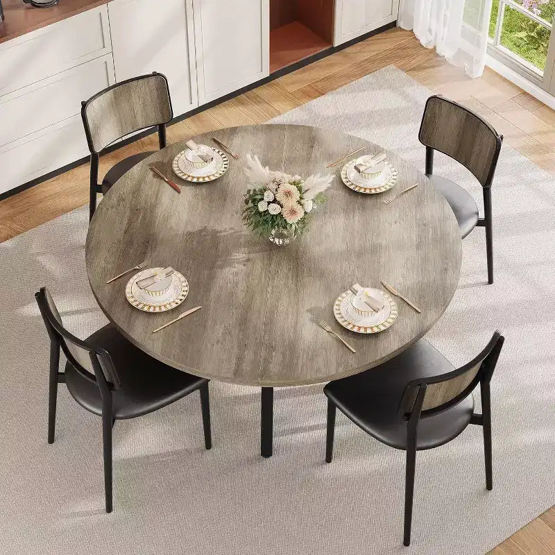 Tavolo da Pranzo Rotondo per 4-6 persone, Tavolo da Cucina da 120 cm con Contenitore, Tavolo da Pranzo Rotondo in Legno con Gambe in Metallo, Tavoli da Pranzo Moderni