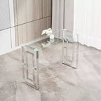 MAYEERTY Modern Console Table, Transparent Glass Table with Stainless Steel Legs for Living Room Office Silver