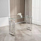MAYEERTY Modern Console Table, Transparent Glass Table with Stainless Steel Legs for Living Room Office Silver
