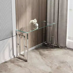 MAYEERTY Modern Console Table, Transparent Glass Table with Stainless Steel Legs for Living Room Office Silver