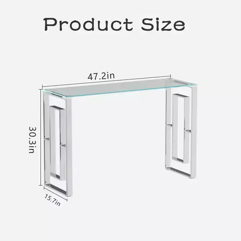 MAYEERTY Modern Console Table, Transparent Glass Table with Stainless Steel Legs for Living Room Office Silver
