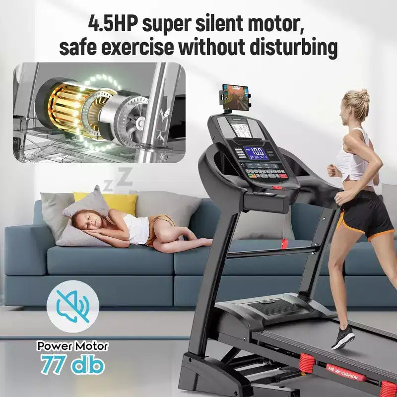 Tapis roulant pieghevole da 4.8HP con inclinazione automatica del 20%, capacità di 136 kg, velocità di 19 km/h, tapis roulant per palestra domestica con motore potente e design salvaspazio