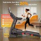 Treadmill with Auto Incline for Home, Folding Treadmill with 20% Incline, 5.0HP Brushless Motor, 0.6-12mph, Shock Absorption