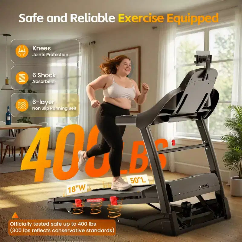 Treadmill with Auto Incline for Home, Folding Treadmill with 20% Incline, 5.0HP Brushless Motor, 0.6-12mph, Shock Absorption