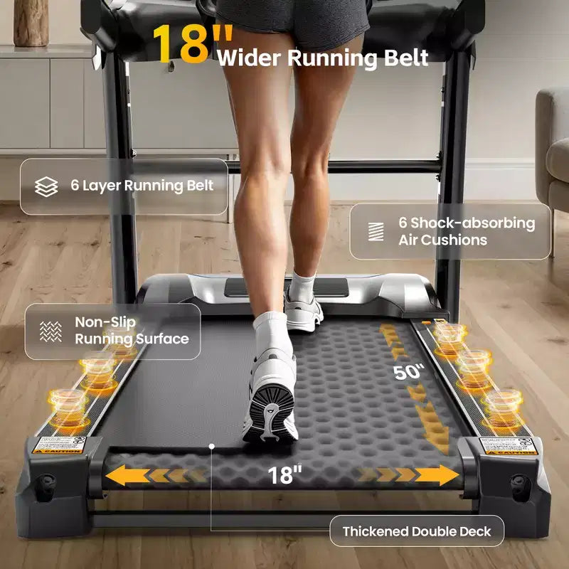 Treadmill with Auto Incline for Home, Folding Treadmill with 20% Incline, 5.0HP Brushless Motor, 0.6-12mph, Shock Absorption