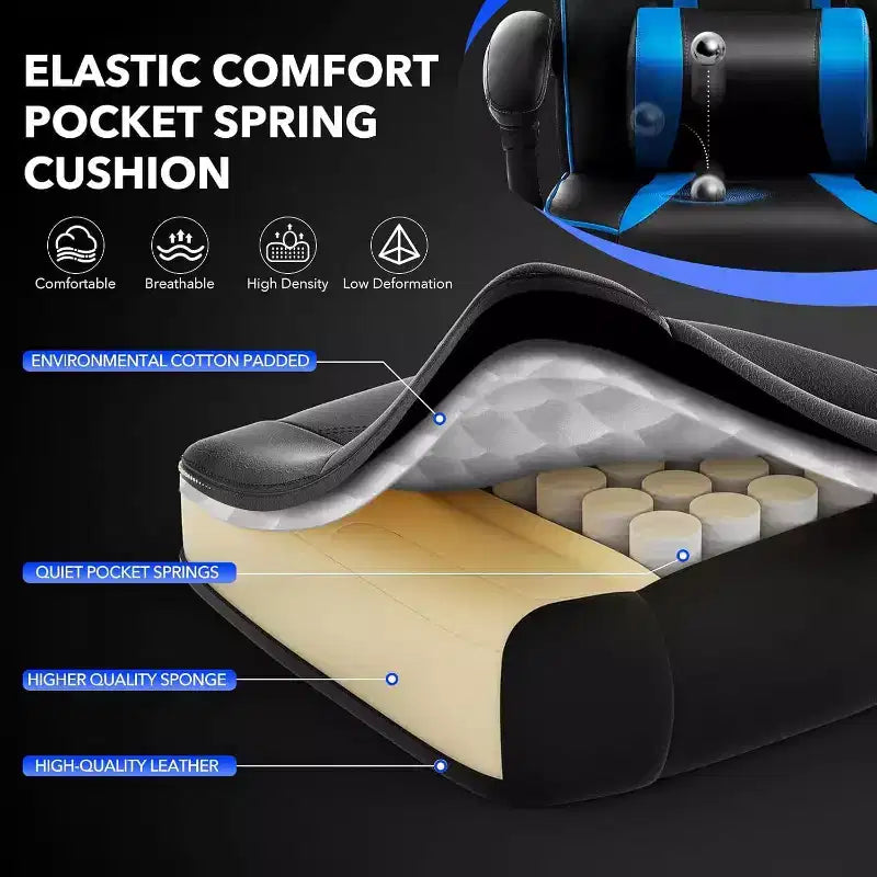 Acekool Sedia da gaming ergonomica per adulti, in pelle PU, massaggio lombare, poggiapiedi, regolabile, per ufficio o gaming