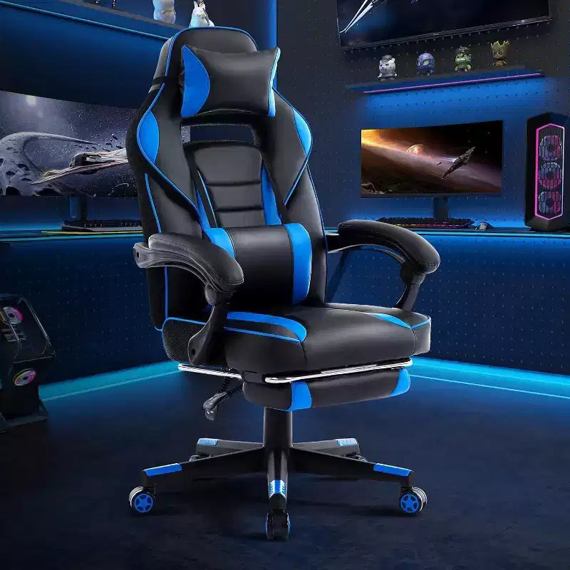 Acekool Sedia da gaming ergonomica per adulti, in pelle PU, massaggio lombare, poggiapiedi, regolabile, per ufficio o gaming