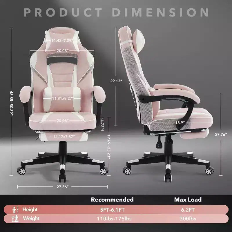 Acekool Sedia da gaming ergonomica per adulti, in pelle PU, massaggio lombare, poggiapiedi, regolabile, per ufficio o gaming
