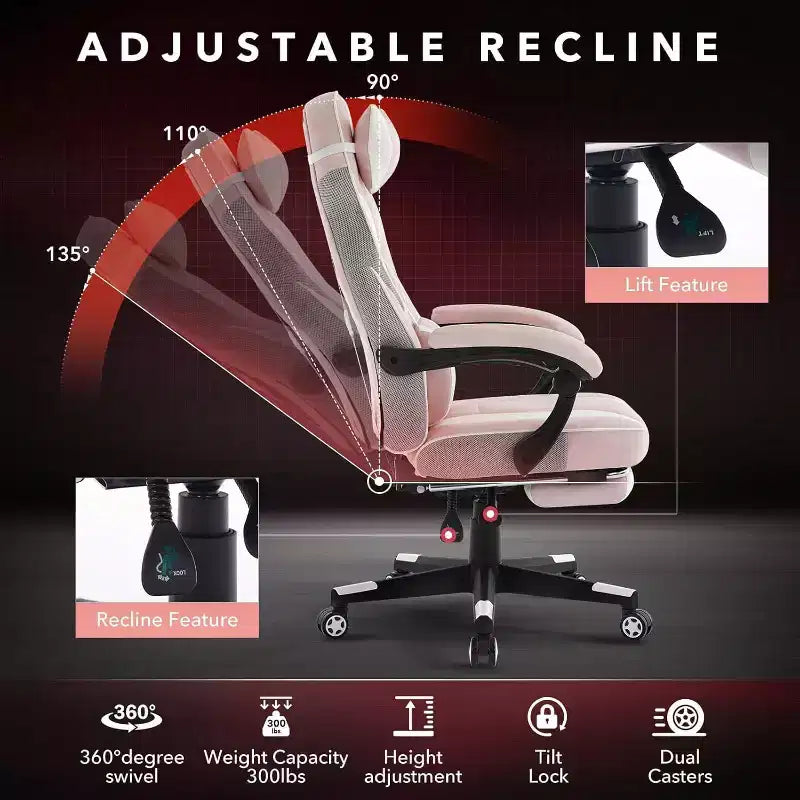 Acekool Sedia da gaming ergonomica per adulti, in pelle PU, massaggio lombare, poggiapiedi, regolabile, per ufficio o gaming