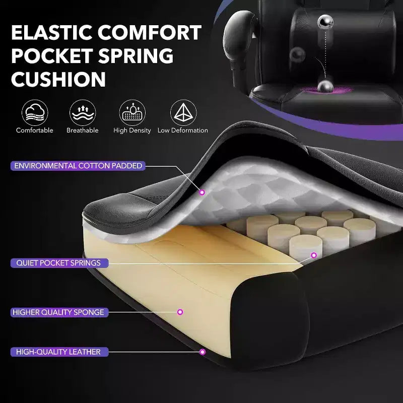 Acekool Sedia da gaming ergonomica per adulti, in pelle PU, massaggio lombare, poggiapiedi, regolabile, per ufficio o gaming