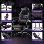 Acekool Sedia da gaming ergonomica per adulti, in pelle PU, massaggio lombare, poggiapiedi, regolabile, per ufficio o gaming