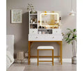 Vanity Desk with Mirror, Makeup Vanity TableModern Dressing Table and Stool with Charging Station, 4 Drawers and 2 Open Shelves