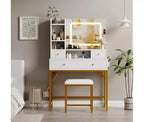 Vanity Desk with Mirror, Makeup Vanity TableModern Dressing Table and Stool with Charging Station, 4 Drawers and 2 Open Shelves