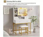 Vanity Desk with Mirror, Makeup Vanity TableModern Dressing Table and Stool with Charging Station, 4 Drawers and 2 Open Shelves