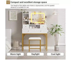 Vanity Desk with Mirror, Makeup Vanity TableModern Dressing Table and Stool with Charging Station, 4 Drawers and 2 Open Shelves
