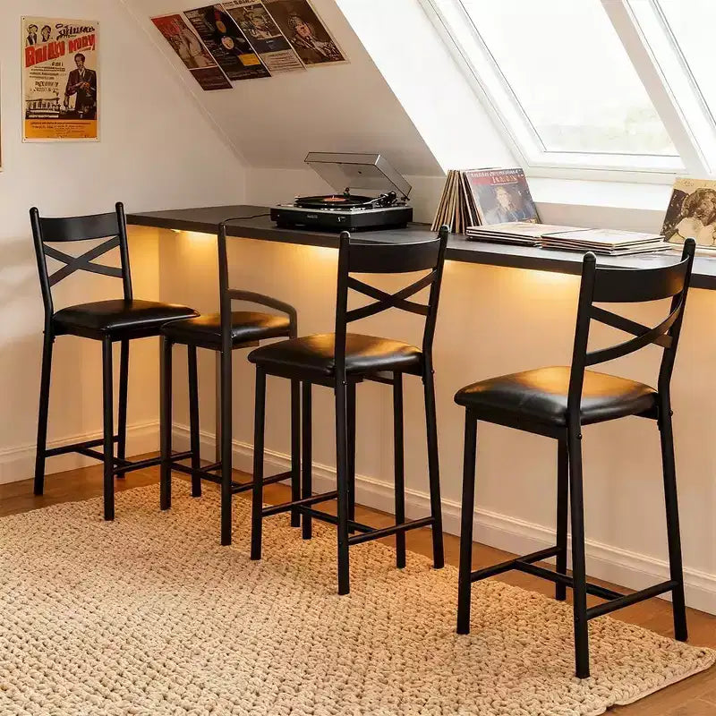 Bar Stools Counter Height Barstools with Footrest and Back, Modern Upholstered Bar Chairs, Metal Bar Stools for Kitchen Counter, Island, Counter Bar