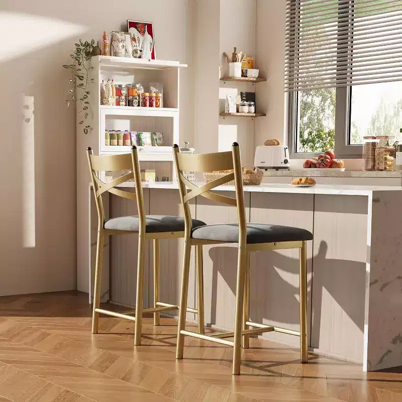 Bar Stools Counter Height Barstools with Footrest and Back, Modern Upholstered Bar Chairs, Metal Bar Stools for Kitchen Counter, Island, Counter Bar