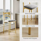 Bar Stools Counter Height Barstools with Footrest and Back, Modern Upholstered Bar Chairs, Metal Bar Stools for Kitchen Counter, Island, Counter Bar