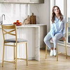 Bar Stools Counter Height Barstools with Footrest and Back, Modern Upholstered Bar Chairs, Metal Bar Stools for Kitchen Counter, Island, Counter Bar