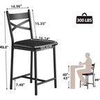 Bar Stools Counter Height Barstools with Footrest and Back, Modern Upholstered Bar Chairs, Metal Bar Stools for Kitchen Counter, Island, Counter Bar