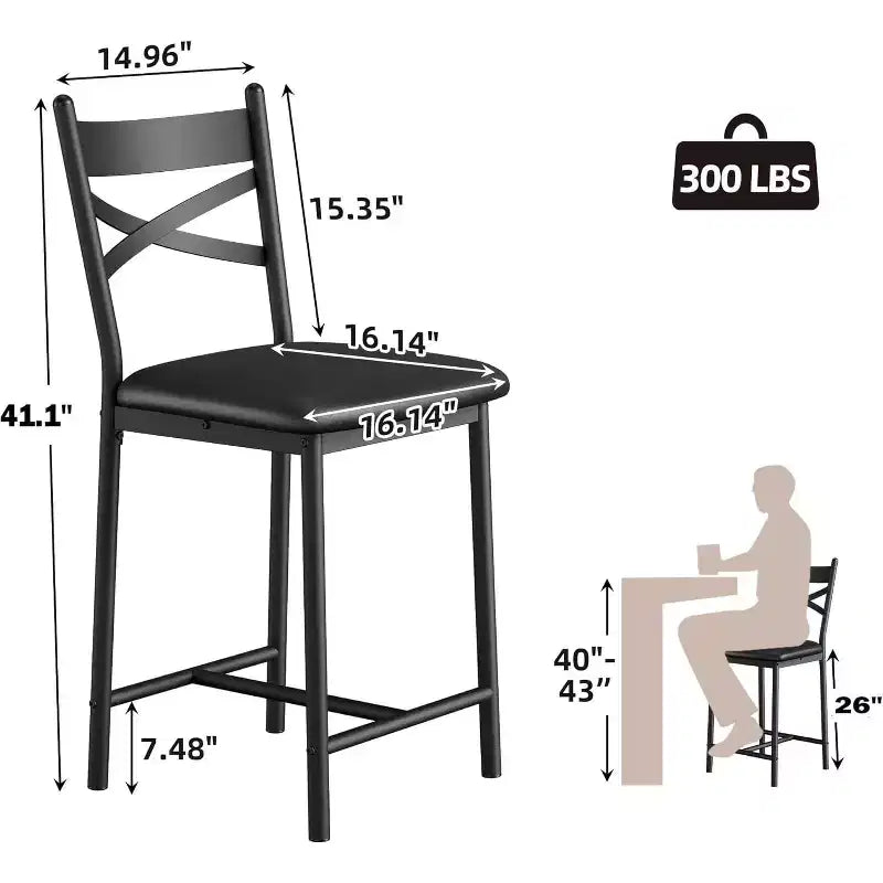 Bar Stools Counter Height Barstools with Footrest and Back, Modern Upholstered Bar Chairs, Metal Bar Stools for Kitchen Counter, Island, Counter Bar