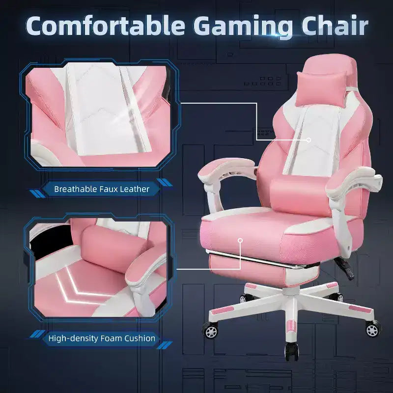 Celebalcony Gaming Chairs for Adults with Footrest, High Back, with Massage Lumbar Support, 360 Swivel Height Adjustable Computer Chairs