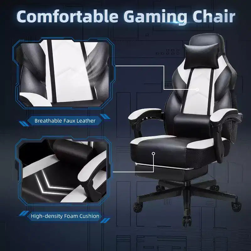 Celebalcony Gaming Chairs for Adults with Footrest, High Back, with Massage Lumbar Support, 360 Swivel Height Adjustable Computer Chairs