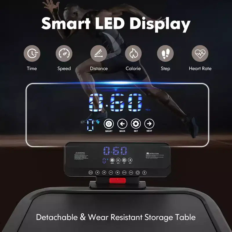 Gymax Folding Treadmill Max 3HP Walking Running Jogging Exercise Machine w/ LED Display Height Adjustable Handrail Dual Bluetooth Speaker