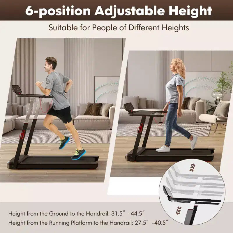 Gymax Folding Treadmill Max 3HP Walking Running Jogging Exercise Machine w/ LED Display Height Adjustable Handrail Dual Bluetooth Speaker