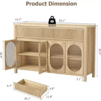 Acekool Mobile Buffet da 55 Pollici con Ante in Vetro e Cassetti Scanalati, Credenza per Sala da Pranzo, Cucina, Salotto, Naturale