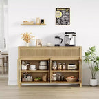 Acekool Mobile Buffet da 55 Pollici con Ante in Vetro e Cassetti Scanalati, Credenza per Sala da Pranzo, Cucina, Salotto, Naturale