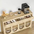 Acekool Mobile Buffet da 55 Pollici con Ante in Vetro e Cassetti Scanalati, Credenza per Sala da Pranzo, Cucina, Salotto, Naturale