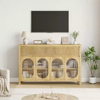 Acekool Mobile Buffet da 55 Pollici con Ante in Vetro e Cassetti Scanalati, Credenza per Sala da Pranzo, Cucina, Salotto, Naturale