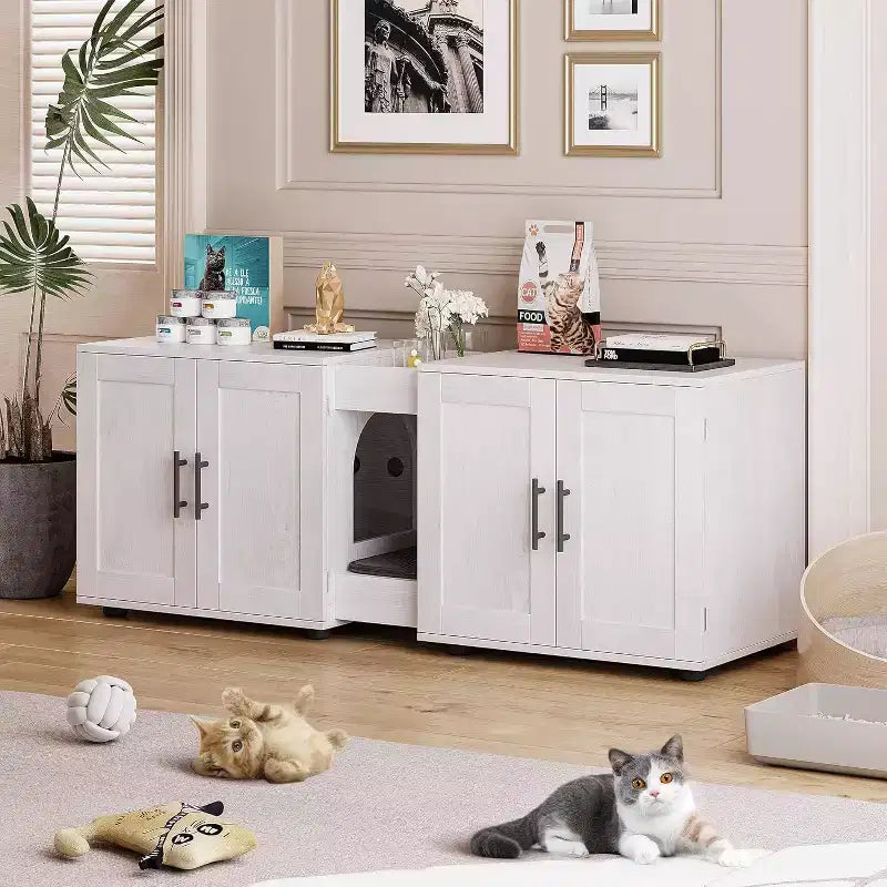 Mobile Copri Lettiera per Gatti da 55 Pollici, Box Lettiera Grande 3-IN-1 con Doppie Stanze, Gabinetto in Legno in Stile Rustico, Mobile Copri Lettiera Nascosto