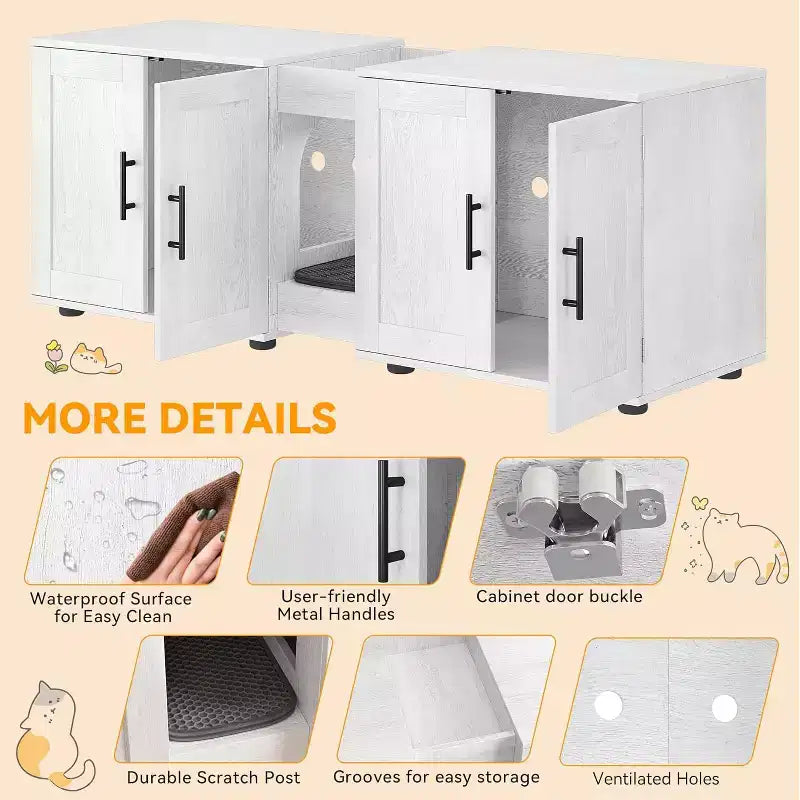 Mobile Copri Lettiera per Gatti da 55 Pollici, Box Lettiera Grande 3-IN-1 con Doppie Stanze, Gabinetto in Legno in Stile Rustico, Mobile Copri Lettiera Nascosto