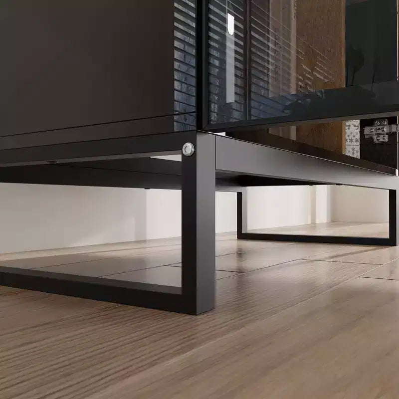Hitow Mobile Espositore Illuminato a LED Libreria in Vetro con Ante in Legno Elegante Mobile Contenitore per Decorazioni e Libri Armadietto Autoportante