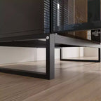 Hitow Mobile Espositore Illuminato a LED Libreria in Vetro con Ante in Legno Elegante Mobile Contenitore per Decorazioni e Libri Armadietto Autoportante