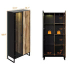 Hitow Mobile Espositore Illuminato a LED Libreria in Vetro con Ante in Legno Elegante Mobile Contenitore per Decorazioni e Libri Armadietto Autoportante