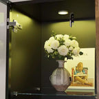 Hitow Mobile Espositore Illuminato a LED Libreria in Vetro con Ante in Legno Elegante Mobile Contenitore per Decorazioni e Libri Armadietto Autoportante