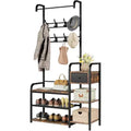 5-in-1 Hall Tree with Shoe Bench & Drawer, Entryway Coat Rack with 8 Hooks, Storage Bench & Adjustable Feet (Retro Brown)