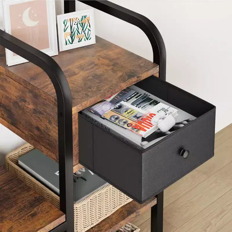 Appendiabiti da Ingresso 5-in-1 con Scarpiera e Cassetto, Appendiabiti con 8 Ganci, Panca Contenitore e Piedini Regolabili (Marrone Retrò)