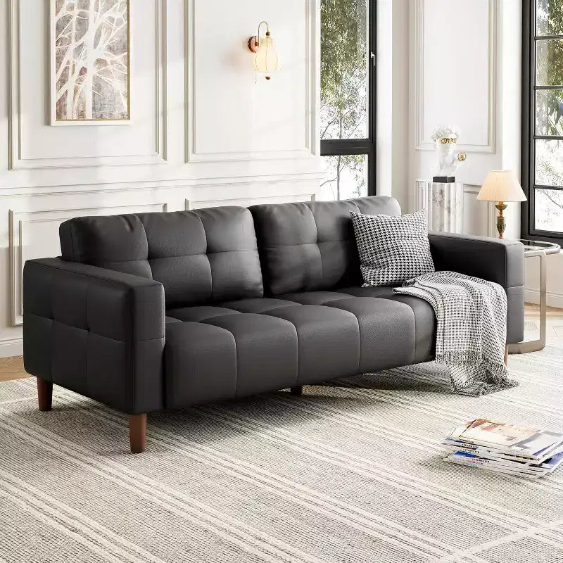 Acekool Faux Leather 83 3-Seater Sofa Couch, Modern Deep Seat Sofa with Spring Cushions for Living Room or Office