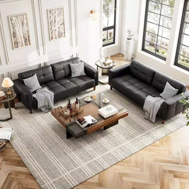 Acekool Faux Leather 83 3-Seater Sofa Couch, Modern Deep Seat Sofa with Spring Cushions for Living Room or Office