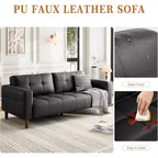 Acekool Faux Leather 83 3-Seater Sofa Couch, Modern Deep Seat Sofa with Spring Cushions for Living Room or Office