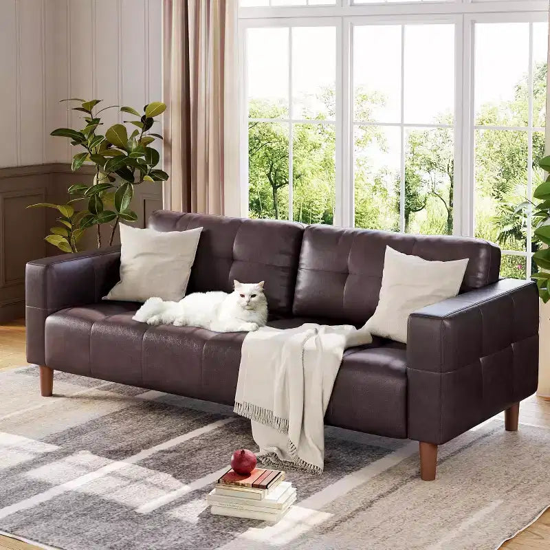 Acekool Faux Leather 83 3-Seater Sofa Couch, Modern Deep Seat Sofa with Spring Cushions for Living Room or Office