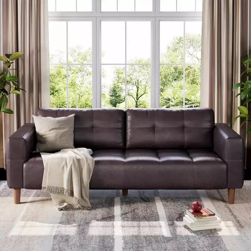 Acekool Faux Leather 83 3-Seater Sofa Couch, Modern Deep Seat Sofa with Spring Cushions for Living Room or Office