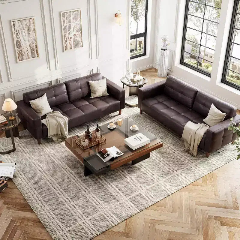 Acekool Faux Leather 83 3-Seater Sofa Couch, Modern Deep Seat Sofa with Spring Cushions for Living Room or Office